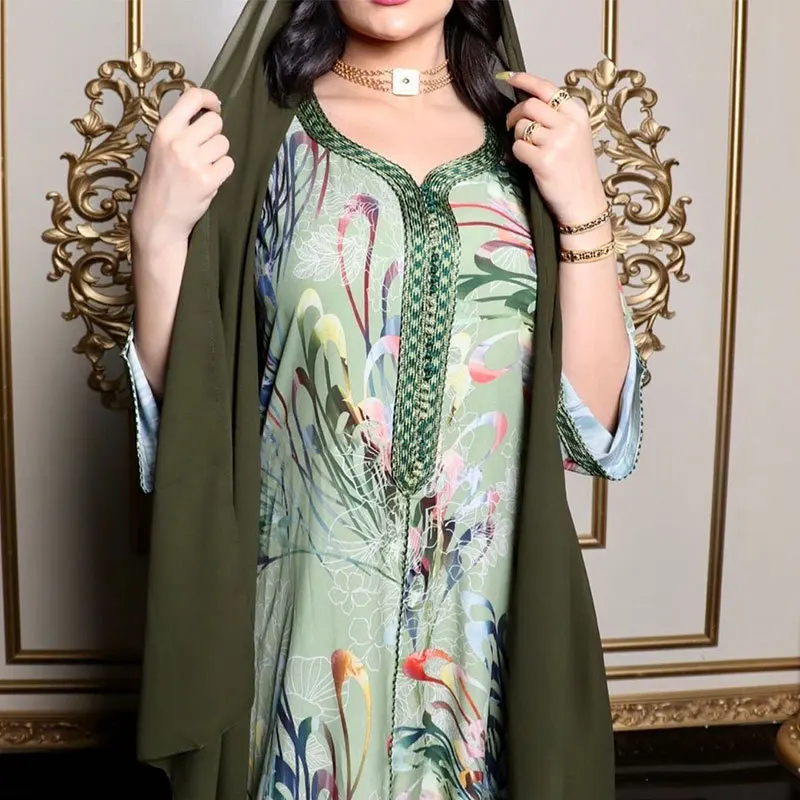Muslim Fashion Women's Arabic Clothing Abaya Dubai Ramadan Printed Long Robe Abaya Eid Mubarak Abaya Dress