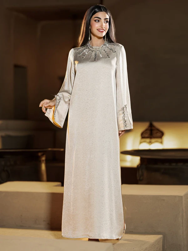 NC14-Elegant-Diamond-Starry-Abaya-Dress-Robe-Breathable-Womens-Muslim-Clothing-for-Autumn-Spring-Cross-Border-Foreign-Trade