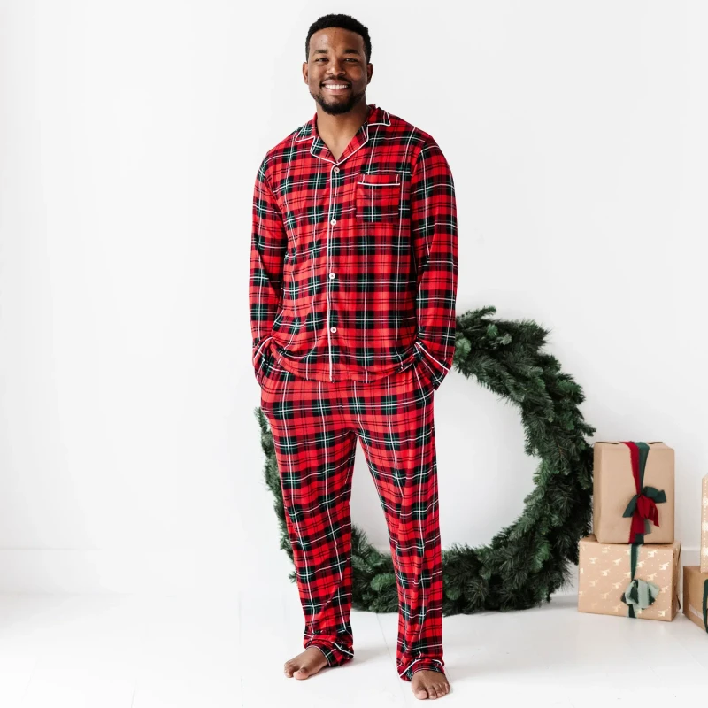 Natural Bamboo Fabric Customized Pattern Casual Men's Pajamas Sets Men's Collar Shirt and Pants Set Pajamas for Men
