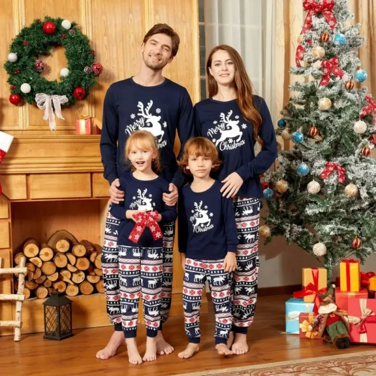 Navy-Blue-Reindeer-Christmas-Family-Matching-Knitted-Pajamas-Set-Nordic-Fair-Isle-Pants-Sleepwear-Summer-Autumn-Spring