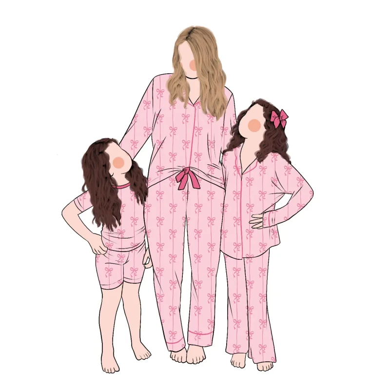 New Arrival Fashionable Cute Style Bamboo Mommy and Me Lounge Wear Set Girls Short Sleeves Bamboo Pajama Set