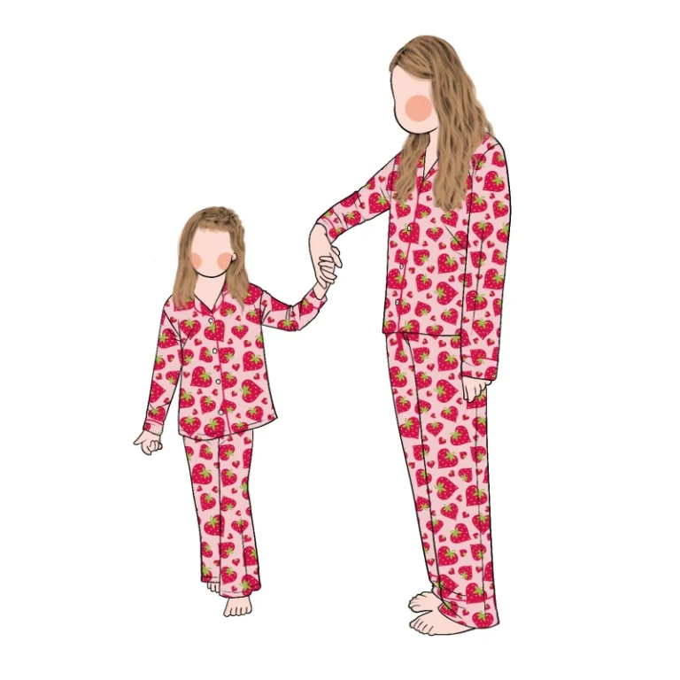New-Arrival-Fashionable-Cute-Style-Bamboo-Mommy-and-Me-Lounge-Wear-Set-Girls-Short-Sleeves-Bamboo-Pajama-Set