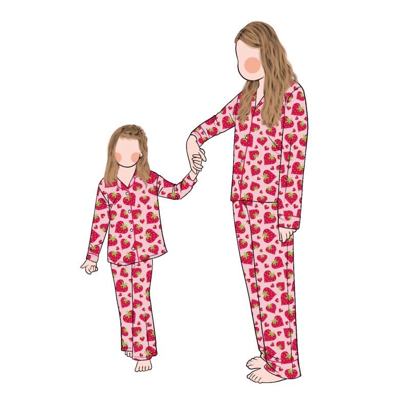 New Arrival Fashionable Cute Style Bamboo Mommy and Me Lounge Wear Set Girls Short Sleeves Bamboo Pajama Set