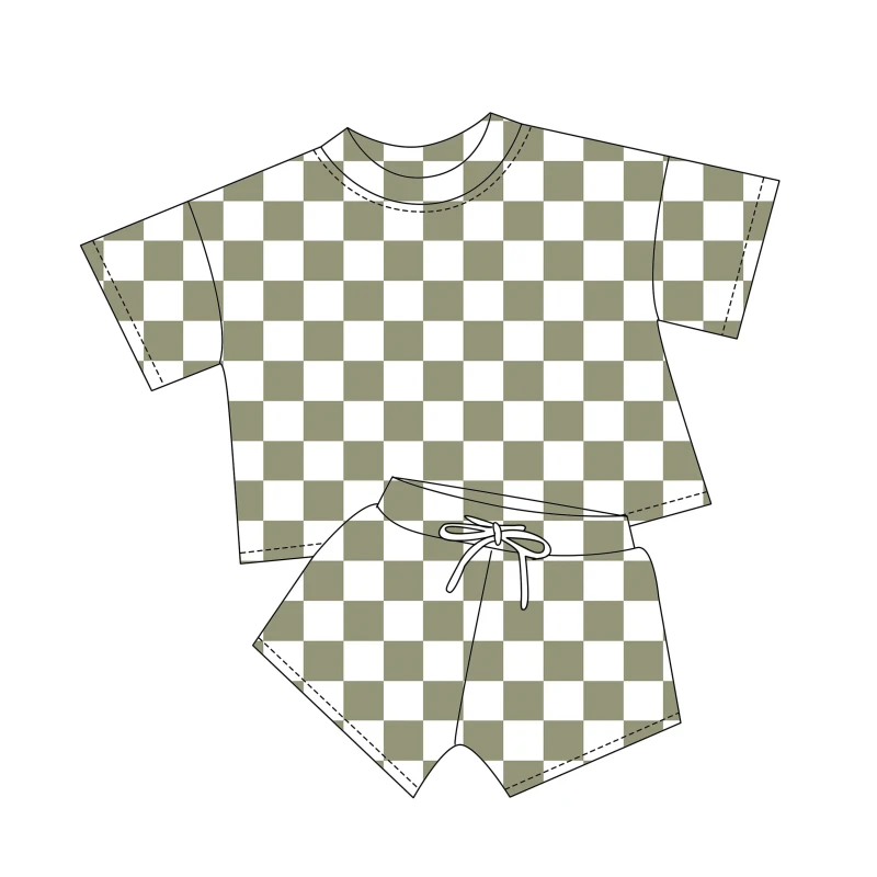 New Arrival Hot Summer Checkered Print 2 Pieces Fit Family Matching Pajamas Set Lounge Set With Babies and Mom