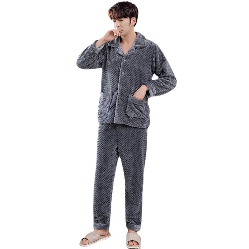 New Arrival Men Pajamas Cotton Set Warm Winter Flannel Pajama for Men Set