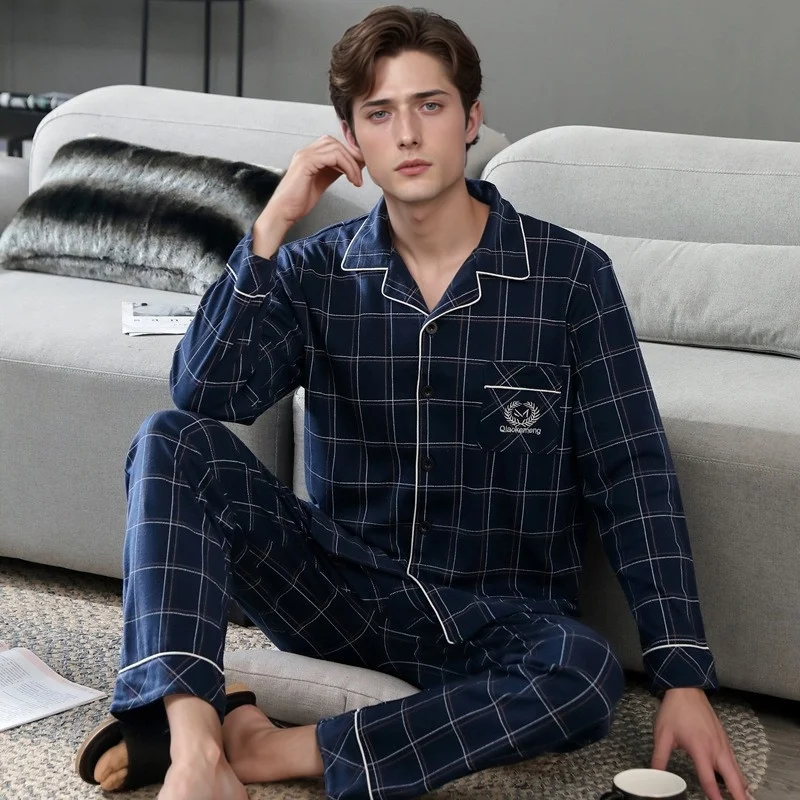 New Arrivals Men's Sleepwear Pajamas Soft Long Sleeve Set Comfortable Classic Breathable Pajama Suit Durable for Man