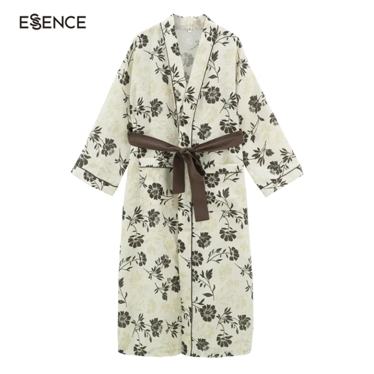 New-Breathable-Floral-Print-Belted-Custom-Robes-Designer-Woven-Bath-Robe-Women-Linen-Robes