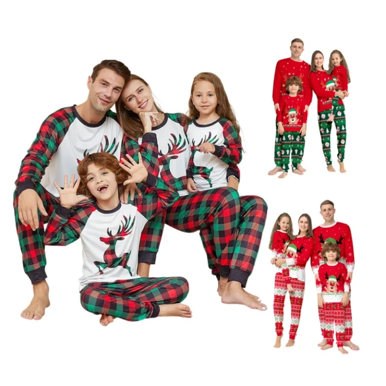 New-Christmas-Pajamas-Custom-Women-PJS-Family-Matching-Boy-Girl-X-mas-Blue-Red-Reindeer-Pajamas-Classical-Stripe-Pajamas