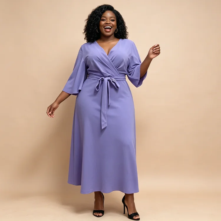 New Coral Silk Satin Wrap Dress Kimono Sleeve Hi Lo Midi Custom Color Mother Bride Plus Size Casual Dresses