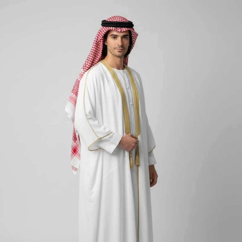 New Design High Quality White Middle Eastern Round Neck Arabian Robe Thobes Dubai Muslim Men Clothing Islamic