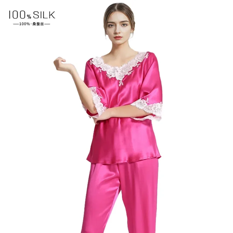 New-Design-Mulberry-Silk-Pajamas-Set-100-Silk-Lace-Robe-Women-100-Mulberry-Silk-Sleepwear