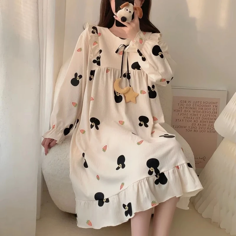 New Design Pajamas Long Sleeve Loose Women's Sleepwear for Autumn Cute Cartoon Printing Casual Nightdress