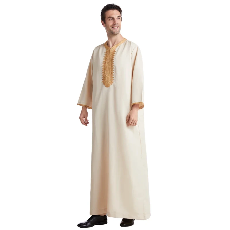 New Eight Sleeve Embroidered Muslim Robe for Men Moroccan Style Breathable Arab Clothing for Middle East