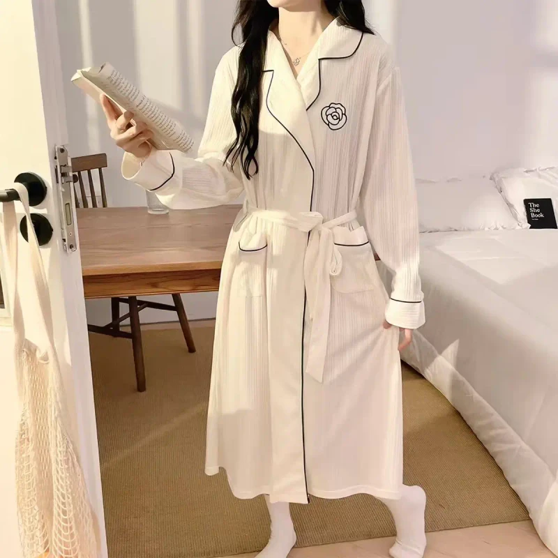 New Long Sleeve Women's Sleep Robe Spring and Autumn Long Style Sweet and Elegant Bathrobe Sleep Dress