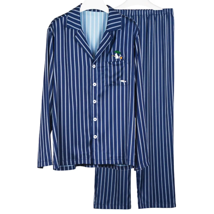 New Products Men's Pyjama Set Stripe Shirt Satin Silk Pajamas for Men