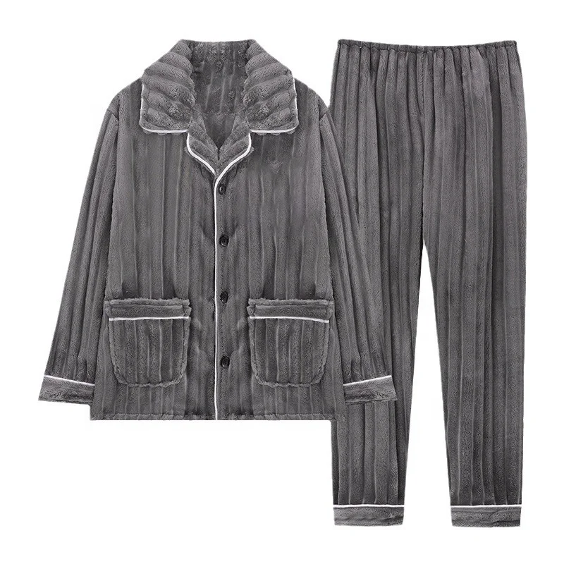 New Style 100% Polyester Coral Fleece Set for Men Sleepwear Designer Set Two piece Men Winter Pajamas
