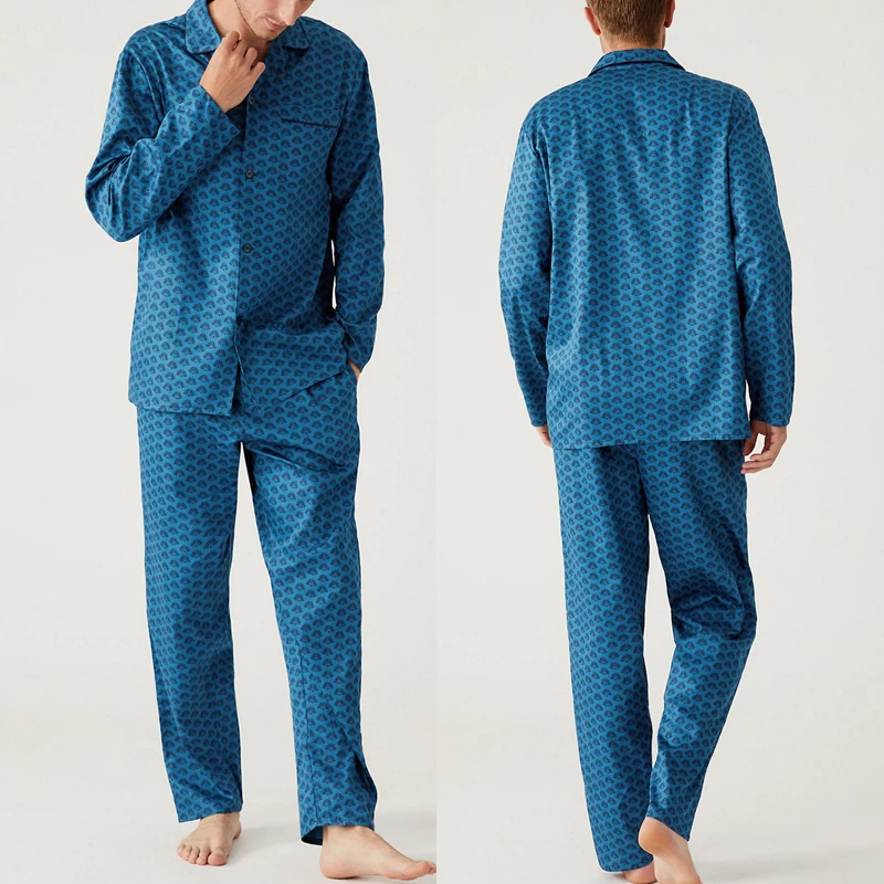 New Style Men's Sleepwear Full Length Open Front Men's Home Wear Pure Cotton Men's Pajamas