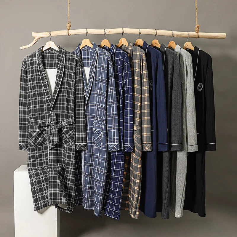 New Style Spring Autumn Men's Plus Size Long Sleeved Pajamascotton Casual Home Wear Bathrobe