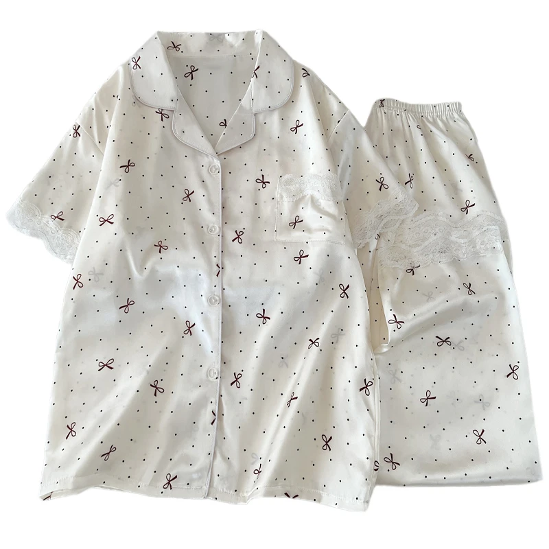 New Summer Arrival Korean style Rayon like Women's Polka Dot Short sleeve Two piece Pajama Set