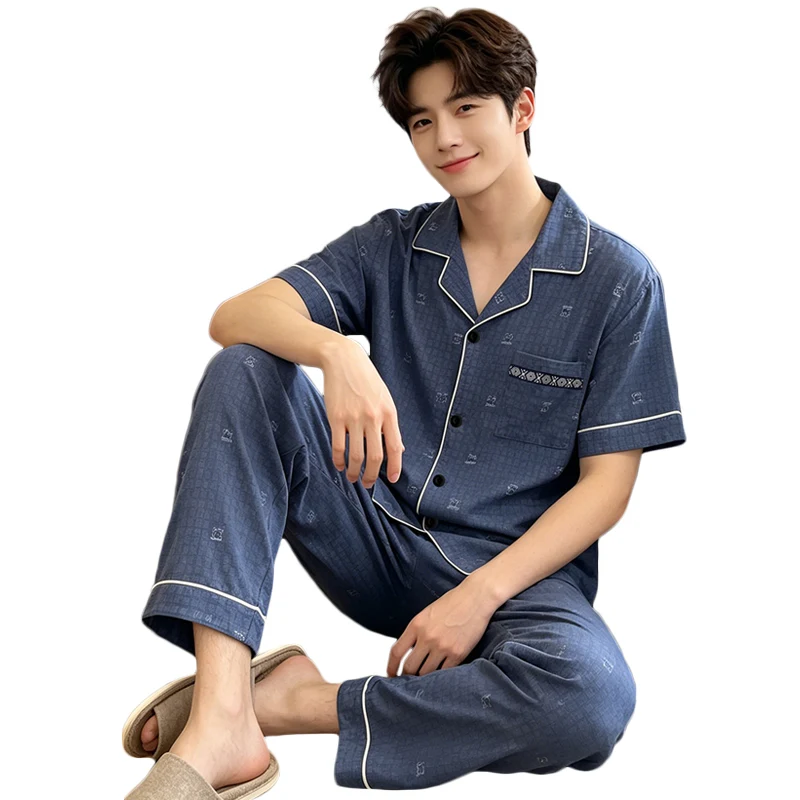 New Summer Collection High end Men's Short sleeve Long pants Lightweight Pajamas And Loungewear