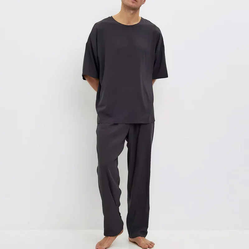 New Summer Men Pajamas Short Sleeve Top Cotton Pyjamas Plaid Lounge Pants Sleepwear Cotton Pajamas Loungewear for Men