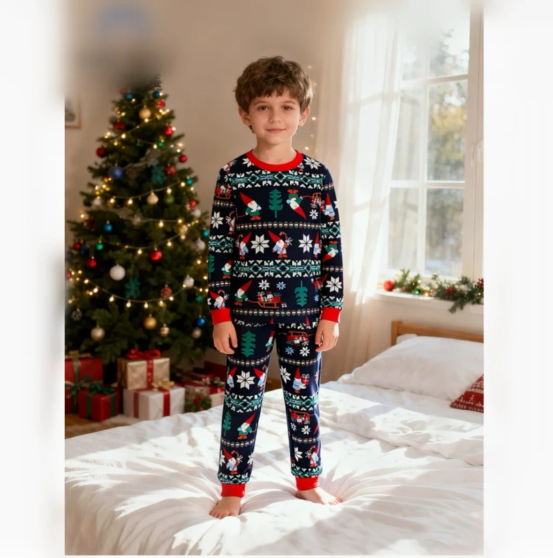 New Winter and Autumn Style Christmas themed Round neck Tight Men's Pajama Set for Home Wear