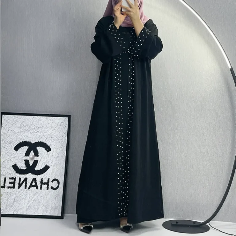 New-Womens-Arabic-Kaftan-Fashionable-and-Elegant-Solid-Color-Beaded-Lace-up-Cardigan-Robe-Factory-Direct-Sale