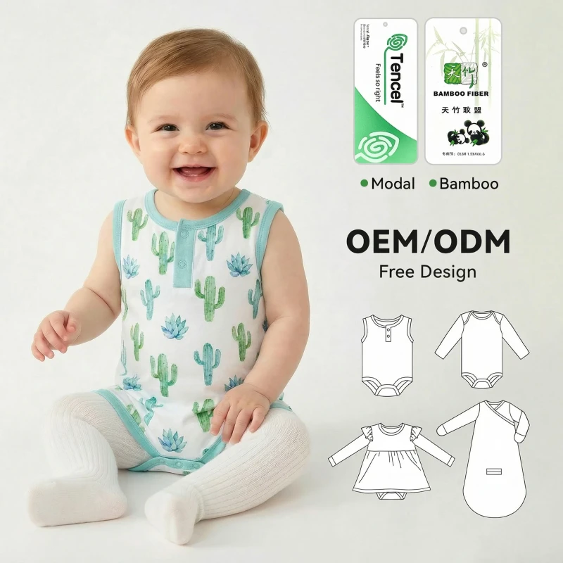 Newborn Baby Bamboo Fiber Clothes Toddler Boy Heat Transfer Printing Sleeper Baby Girl Bamboo Pajamas