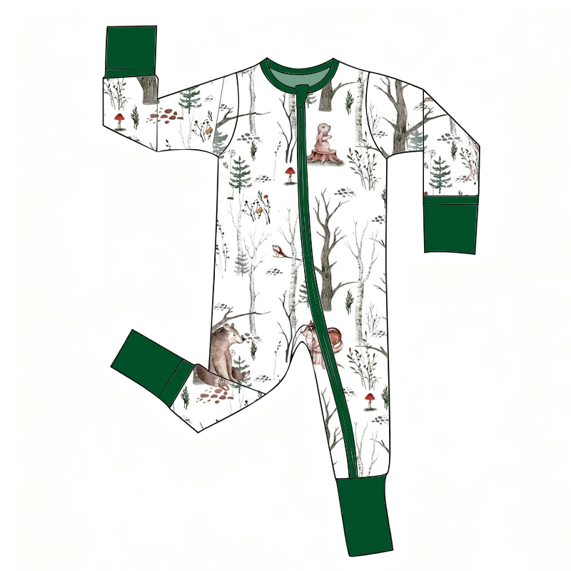 Newborn Bamboo Toddler Baby Pajamas for Boys Girls Knitted Cartoon Jumpsuit Long Sleeved Two-Way Zipper Closure