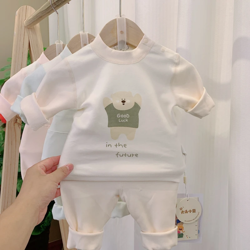 Newborn baby warm unisex separates cotton children's autumn clothes pants four-season pajamas