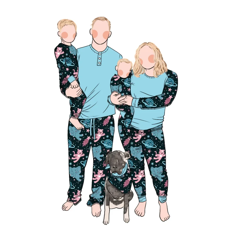 Newest Selling Custom Soft Milk Protein Fabric Family Daily Wear Astronaut Print Pajamas Sleepwear Matching Clothing Set