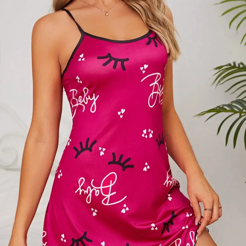 Nightdress Sexy Camisole Slip Dress Home Wear Thin Breathable Pajamas Women Cartoon Print Sleep Dress Factory