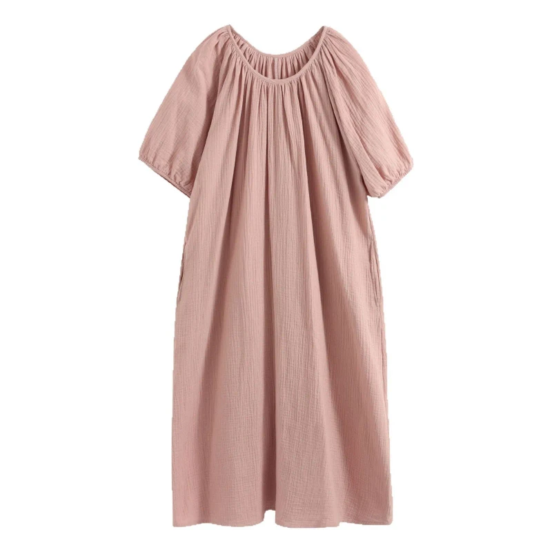 Nightdress Women Spring and Autumn Seven point Sleeve Long Skirt Collar Large Size