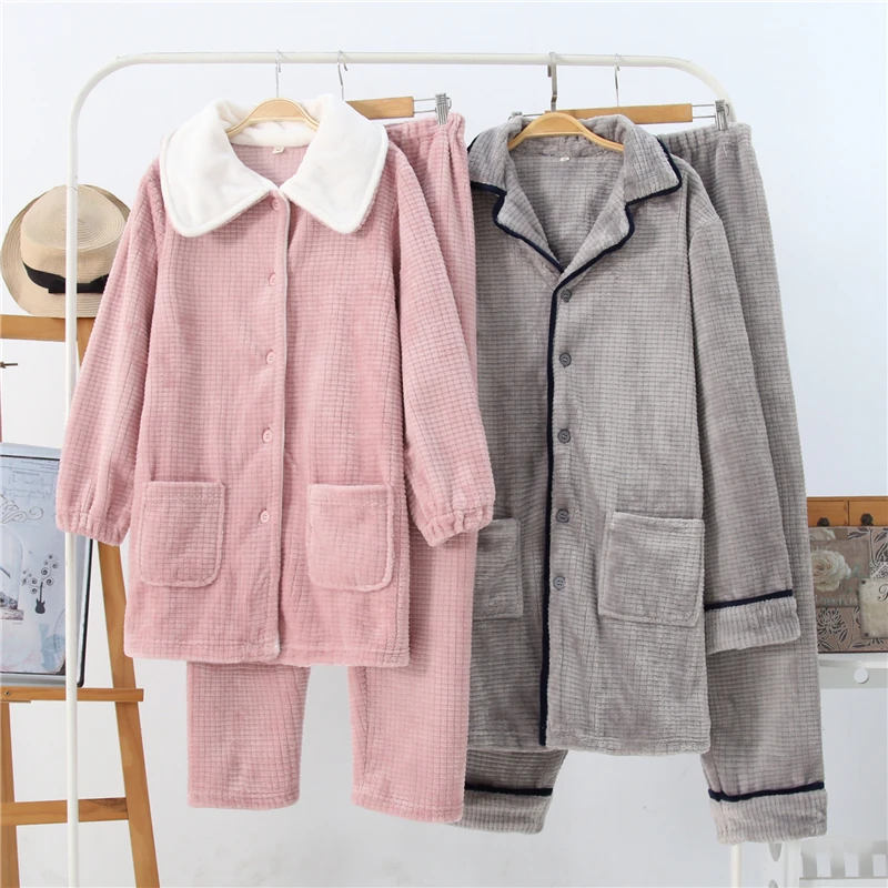 Nightgown Couple Pajamas Two piece Long sleeved Trousers Flannel Thickened Warm Couple Home Service Suit Pyjamas