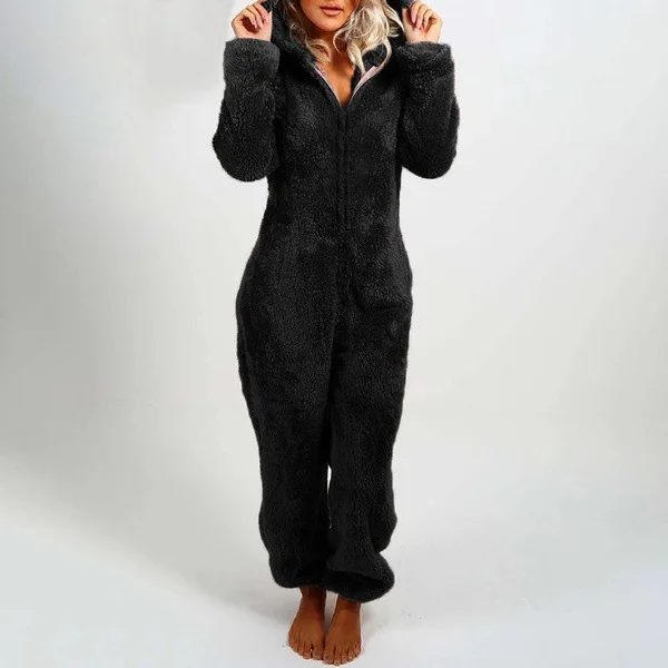 Nightwear Pajama Adult Sexy Onesie Bodysuit Pattern Print Hooded Terry Zip up Plus Size Winter Sleepwear Women