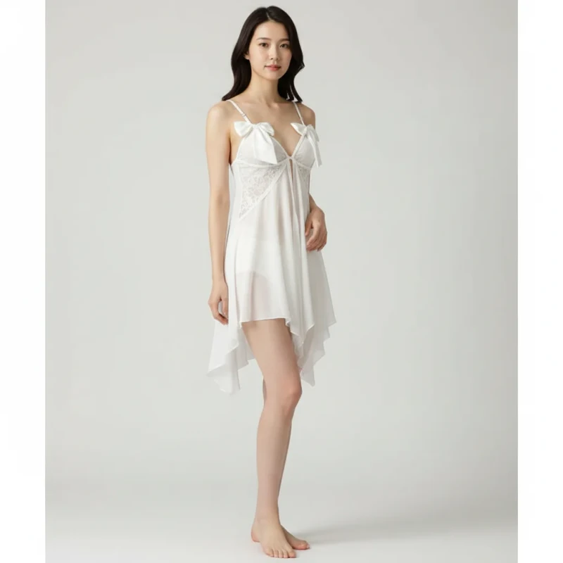 ODM Custom Sexy Women Soft Woven Breathable Summer Satin Lace Nightdress