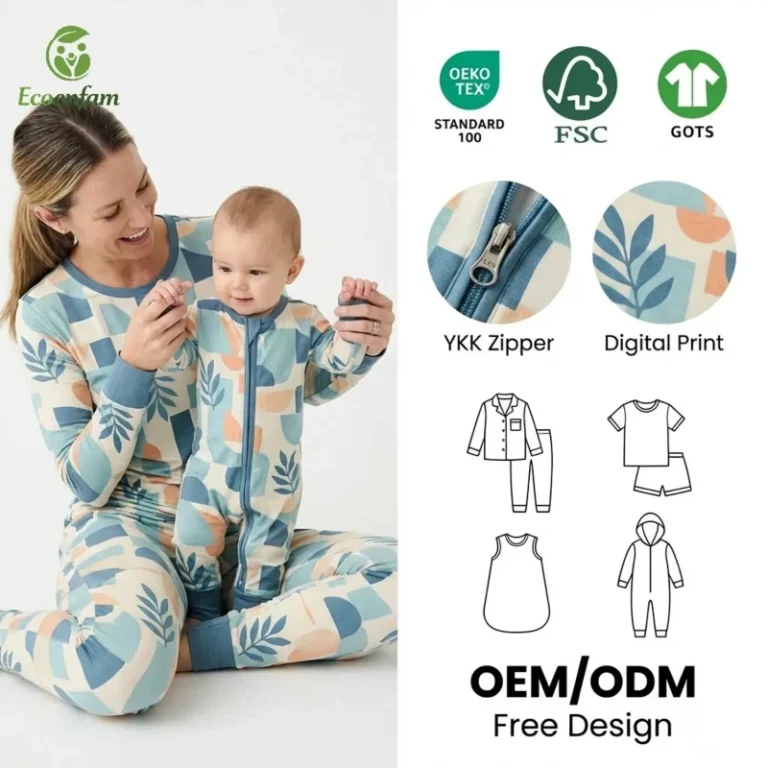 OEKO-TEX-Certified-Bamboo-Family-Matching-Pajamas-YKK-Zipper-Custom-Pattern-Sleepwear-Manufacturer