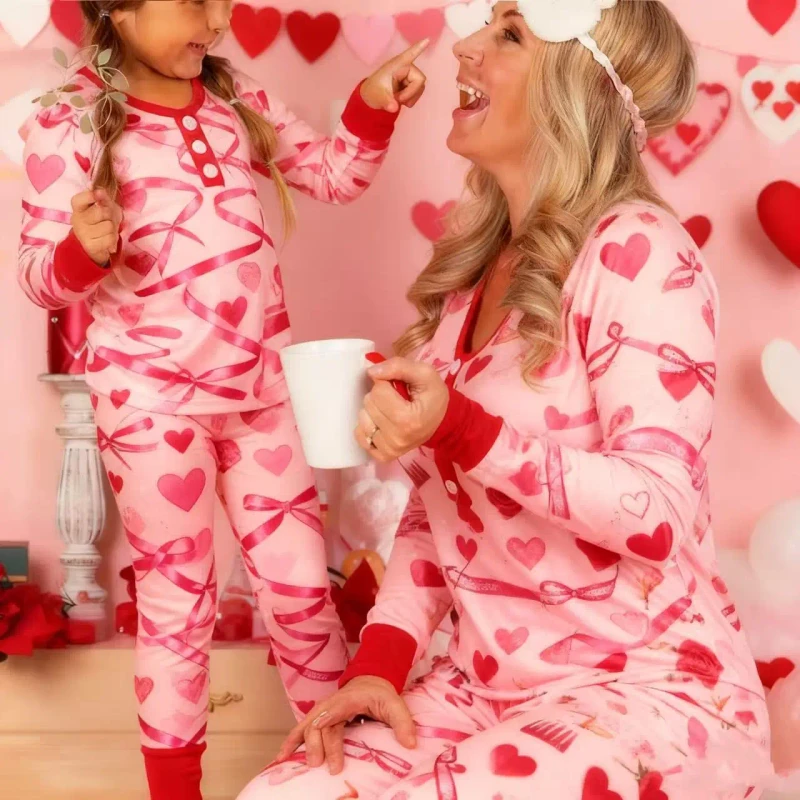 OEM Custom Bamboo Pajamas Girls Clothes Mommy and Me Matching Pajamas Bamboo Children Clothing Sets