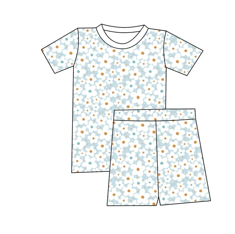 OEM Custom Logo Option Toddler Infant 4T Summer 2 Piece Short Sleeve Bamboo Spandex Cute Print Pajamas Sleepwear