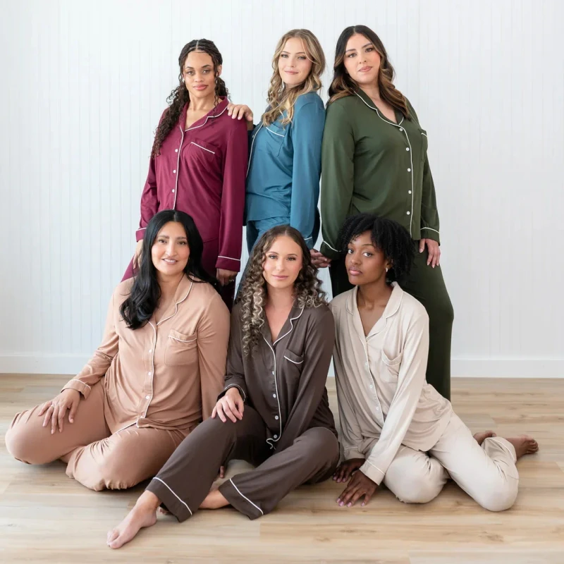 OEM Custom Long Sleeve Mother Pajamas Bamboo Viscose Button Women Sleeping Wear Soft Mommy Two Piece Loungewear Adult Sleepwear
