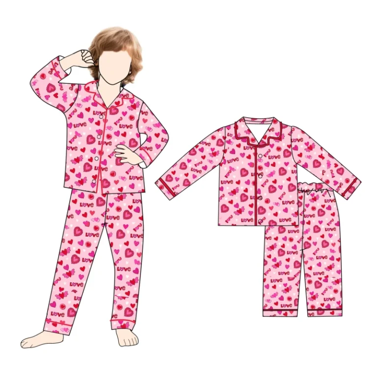 OEM-Custom-Valentines-Day-Girls-Toddler-Pajama-Sets-Polyester-Fabric-Front-Logo-Children-Sets
