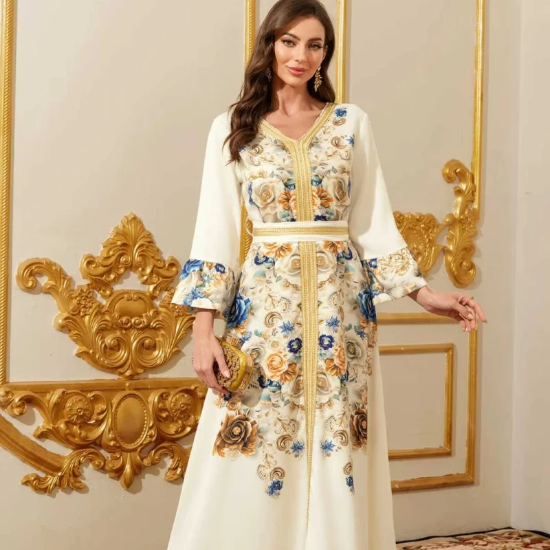 OEM Fashion Middle Eastern Arab Dubai Women's Temperature Printed Dress Long Robe