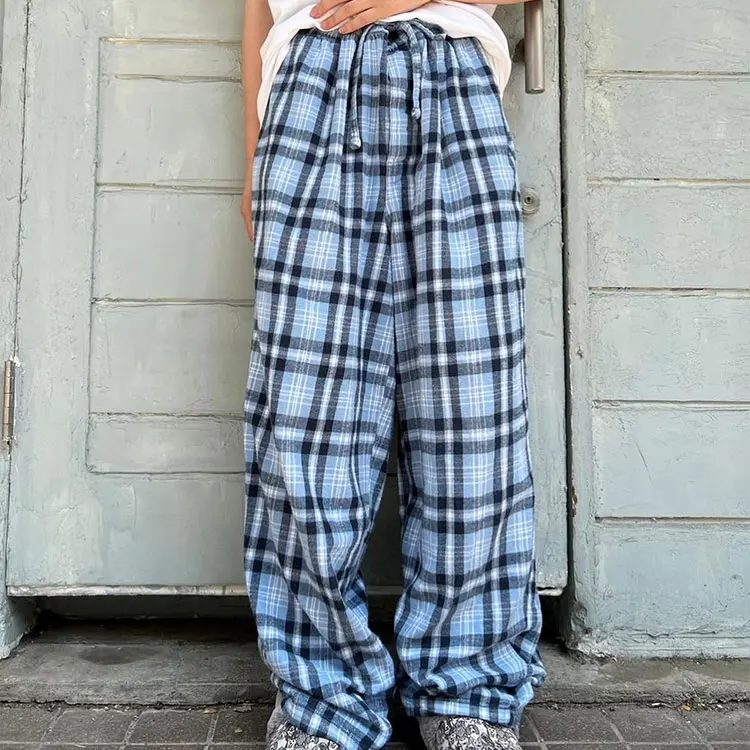 OEM Men's Breathable Soft Flannel Plaid Pajama Pant Custom hang Tag Women's Sleep Pants Lounging PJ Drawstring Pants
