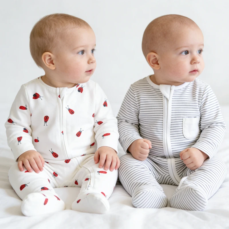 OEM ODM Service Customized Pattern Toddler Sleep and Play Unisex Baby Footed Sleepsuit Cotton Romper Zippy Pajamas