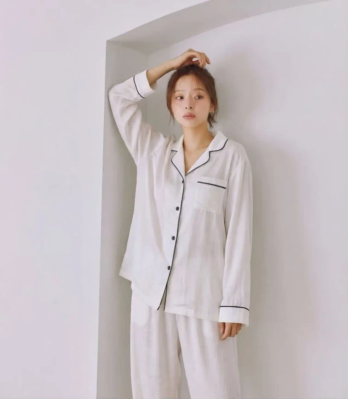 OEM ODM Women's Robes 100% Cotton Casual Sleepwear Soft Breathable Knitted Fabric with Machine Embroidery Spring Autumn
