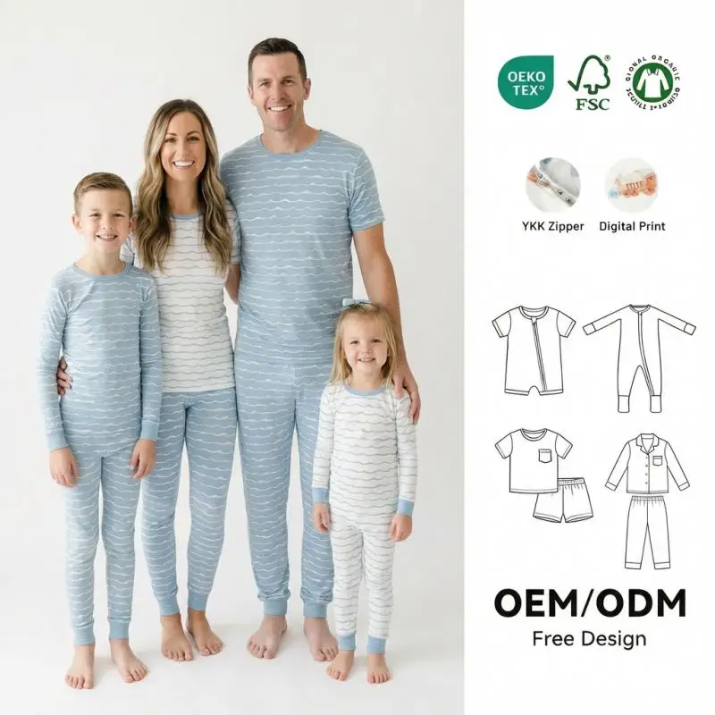 OEM Spring Family Pajamas for Women Matching Kid Cute 2 Pcs Sleepwear Set Bamboo Pajama Baby Zipper Rompers