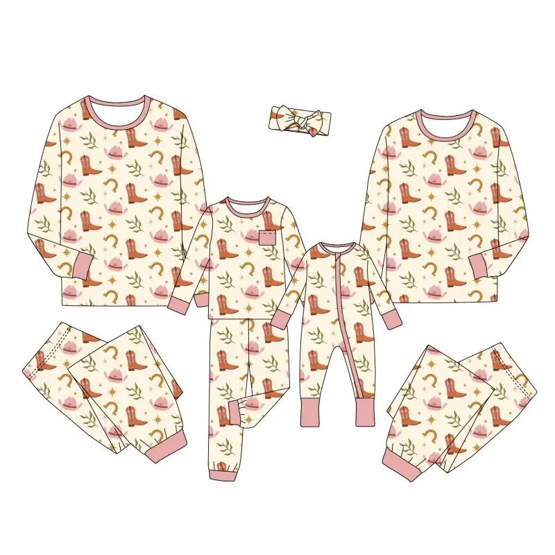 OEM Western Bamboo Zippy Custom Print Baby Romper Fashion Design Low Moq Family Matching Pajamas