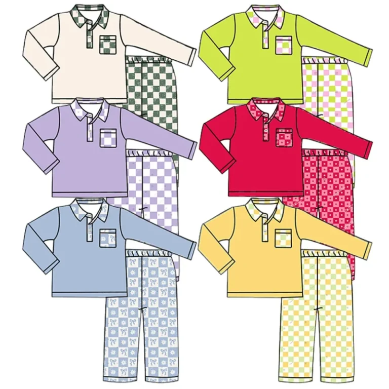 OEMODM-Little-Girls-Long-Sleeve-Polo-Top-Checkered-Pants-Loungewear-Toddler-Boys-Girls-Cozy-Pajama-Set