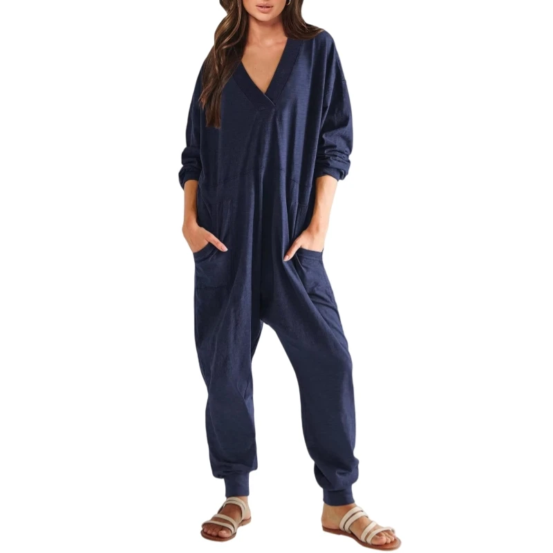 Onesie Jumpsuits Pajamas for Women Casual Loose Long Sleeve Pyjamas Sleepwear Loungewear Full Solid Printed