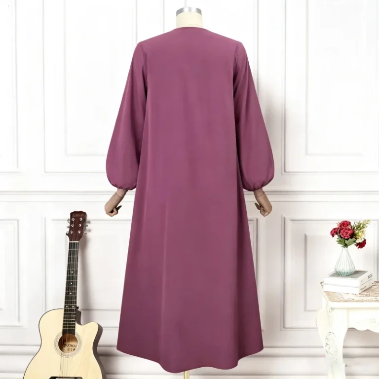 Open-Fronted-Breathable-Anti-Wrinkle-Lightweight-Polyester-Slim-Fit-Womens-Plus-Size-Abaya-Floor-Length-Indonesian-Muslim-Robes